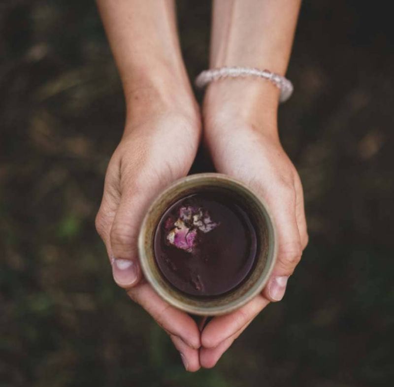 Hands holding a cup of cacao